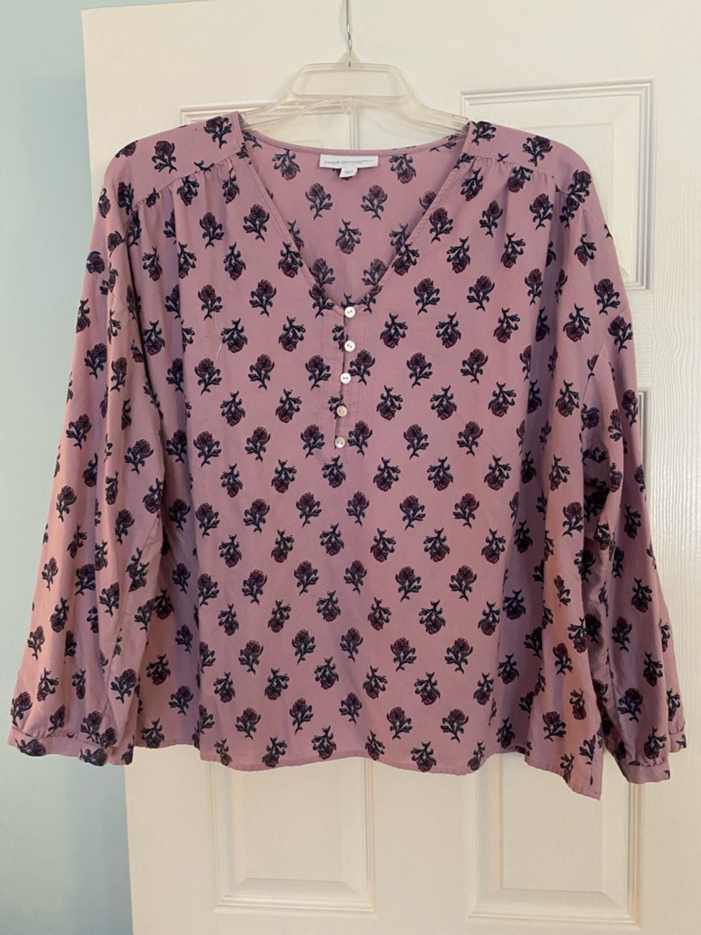 Women’s Pink Floral Henley Blouse